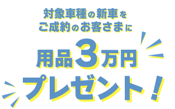 新車ご成約で用品3万円プレゼント